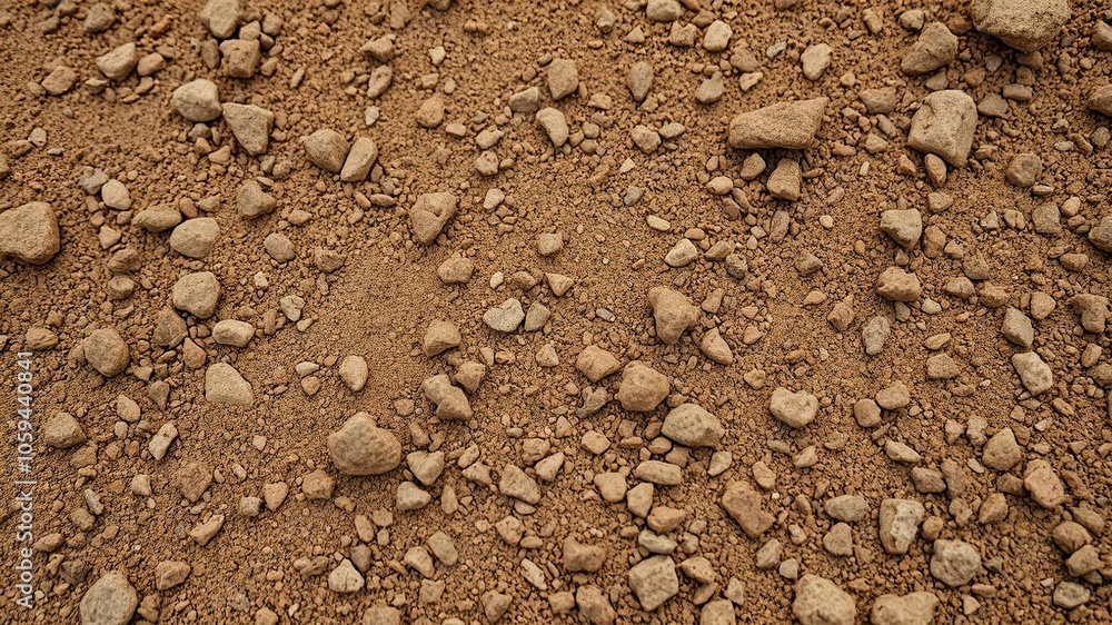 Close-up shot of rough, gritty dirt with visible pebbles and small rocks, earth, nature, background Close-up shot of rough, gritty dirt with visible pebbles and small rocks, earth, nature, background
