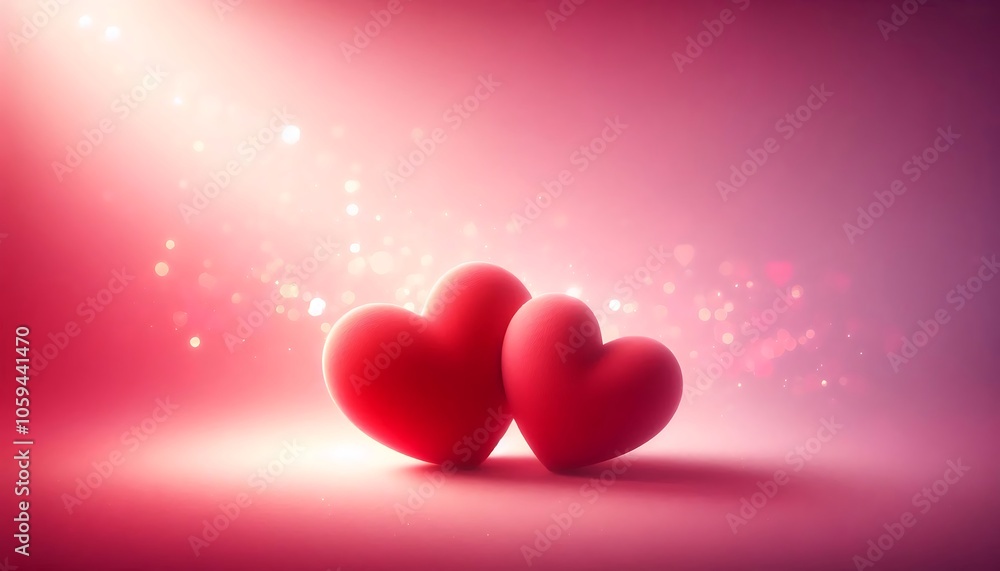 Two Hearts Illuminated by Love Valentine Background with Hearts Two Hearts Illuminated by Love Valentine Background with Hearts