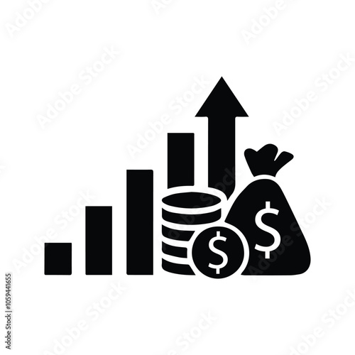 Finance Icon. Dollar Up Arrow. Dollar Chart Rises. Increased Dollar Chart. Customizable thin line illustration.  Editable stroke.