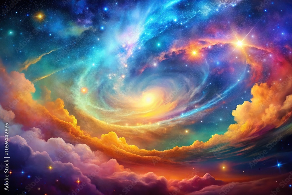 Colorful galaxy background with swirling clouds and vibrant stars, universe, nebulae Colorful galaxy background with swirling clouds and vibrant stars, universe, nebulae