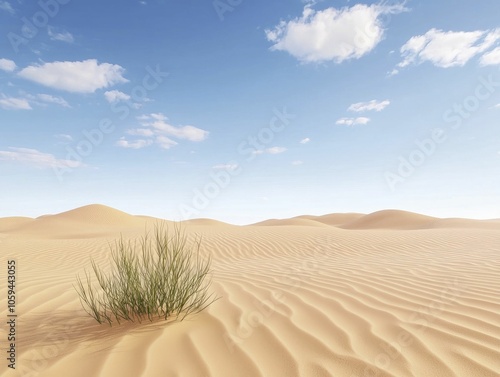 Desert, wind-swept dunes and minimal life, challenges of environmental change on fragile ecosystems.