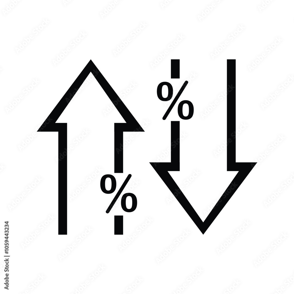 Percent Icon. With Up and Down Arrow Symbols. Business and Sales Symbol. Customizable thin line illustration. Editable stroke. Percent Icon. With Up and Down Arrow Symbols. Business and Sales Symbol. Customizable thin line illustration. Editable stroke.