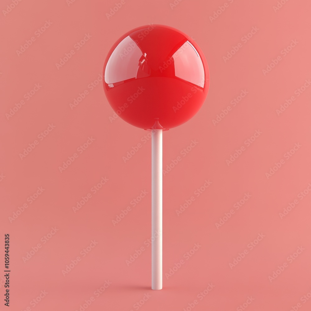 Glossy Red Lollipop on Vibrant Coral Background Glossy Red Lollipop on Vibrant Coral Background