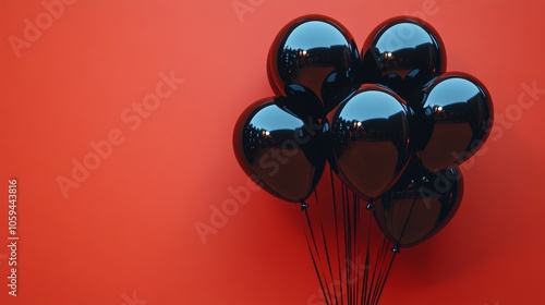 Bunch of black balloons floating on red background
