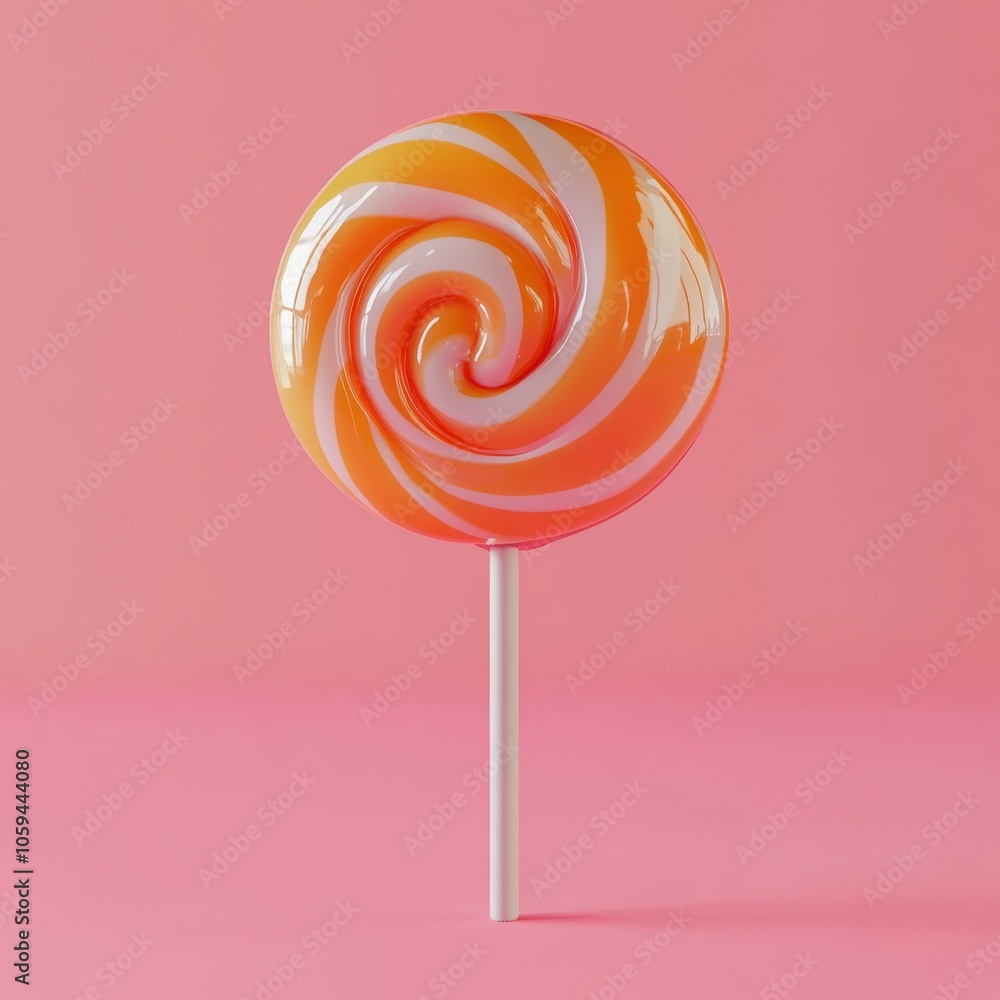 Vibrant Swirling Lollipop on Pastel Pink Background Vibrant Swirling Lollipop on Pastel Pink Background