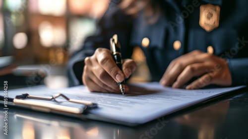 A police report being filed by a victim of a hate crime, showing the legal response to such incidents