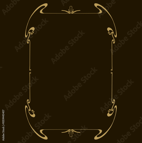 vintage frame gold art nouveau gold, black background, frame with ornament