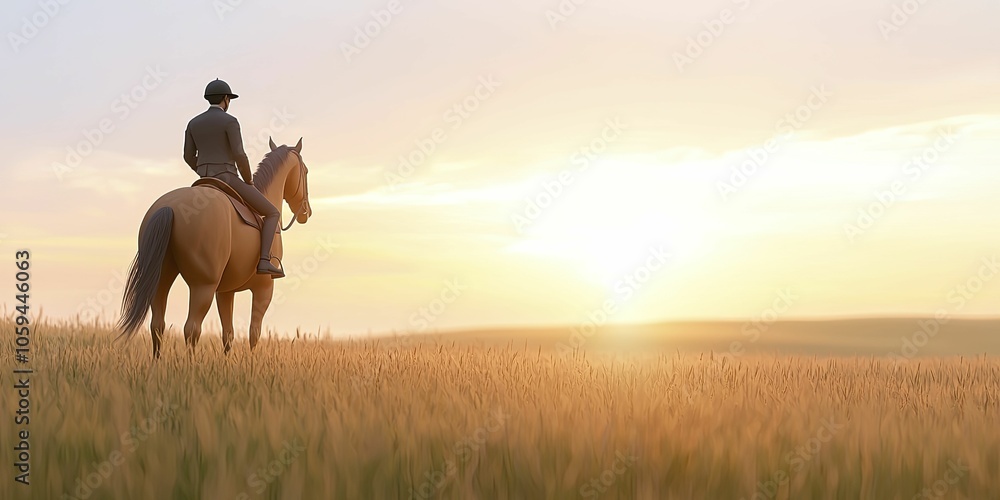 Horse and human rider, connected through gaze, lush meadow filled with wildflowers.