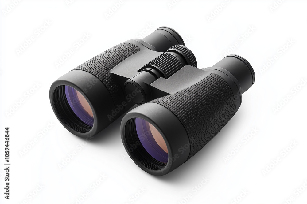 Black modern binoculars isolated on white background... Black modern binoculars isolated on white background...