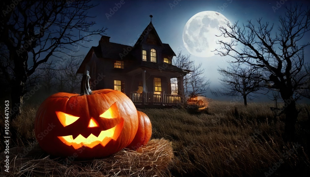 Halloween background with pumpkins and haunted house - 3D render. Halloween background Halloween background with pumpkins and haunted house - 3D render. Halloween background
