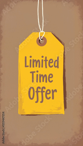 Limited Time Offer Tag with Handwritten Style on Brown Background for Discounts and Promotions