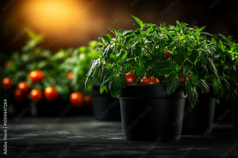 Tomato seedlings in pots on a garden table background... Tomato seedlings in pots on a garden table background...
