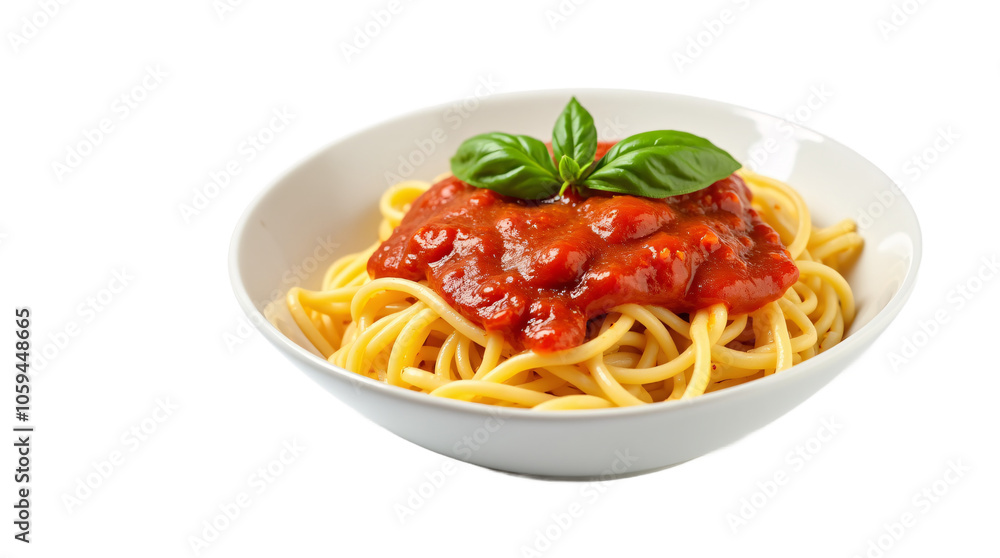 Spaghetti with Tomato Sauce and Basil in a Bowl on Transparent Background (PNG). Spaghetti with Tomato Sauce and Basil in a Bowl on Transparent Background (PNG).