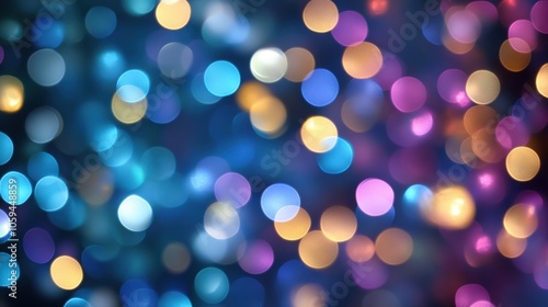 Colorful bokeh lights on a dark background, creating a festive atmosphere.