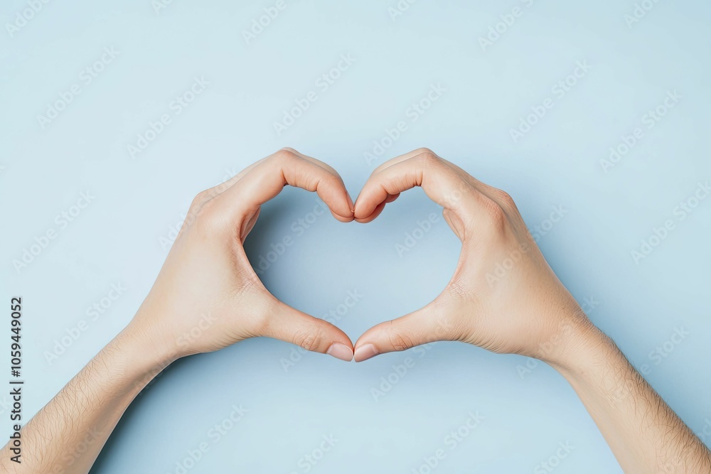 Fototapeta premium Two hands creating a heart shape, symbolizing unity and affection, illustrated in soft tones with simple details.