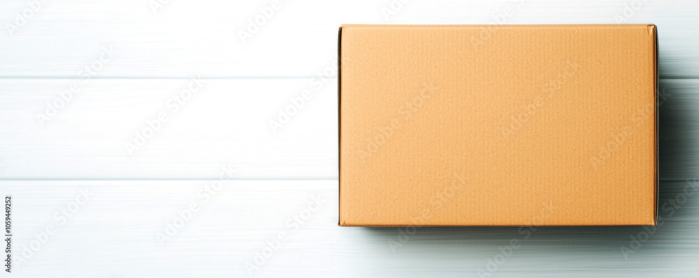 Brown cardboard box on a wooden surface, ready for shipping or storage. Brown cardboard box on a wooden surface, ready for shipping or storage.