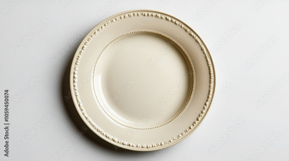 Stylish Empty Beige Ceramic Plate on a White Background, Perfect for Food Photography or Table Settings Stylish Empty Beige Ceramic Plate on a White Background, Perfect for Food Photography or Table Settings
