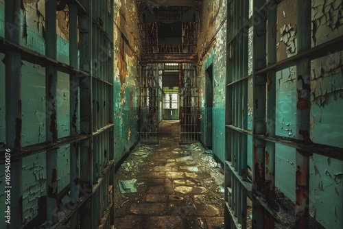 Exploring the remnants of a deserted prison that once housed fugitive inmates, showcasing deterioration and abandonment in a quiet location photo