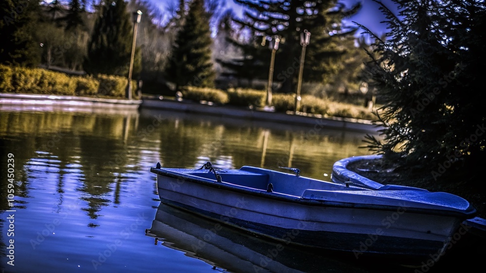 Obraz premium Tranquil Object on Still Waters - Tilt-Shift Photography for Serenity and Peaceful Reflections