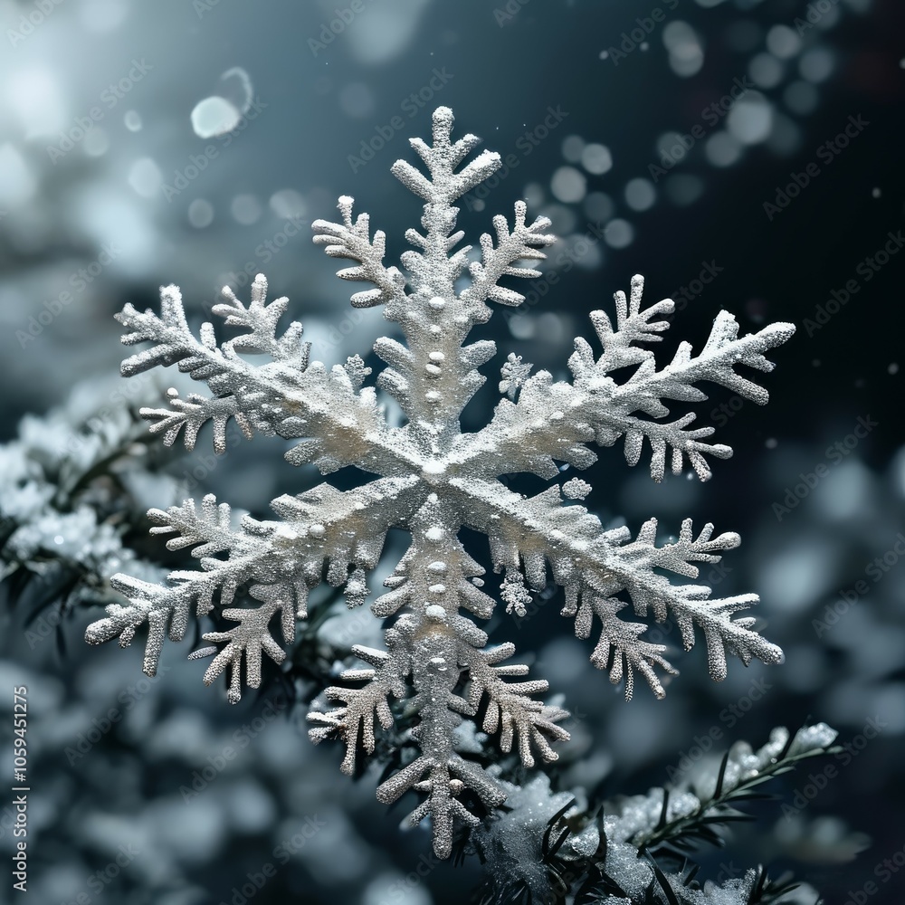 large patterned winter snowflake in the center, on a winter background large patterned winter snowflake in the center, on a winter background