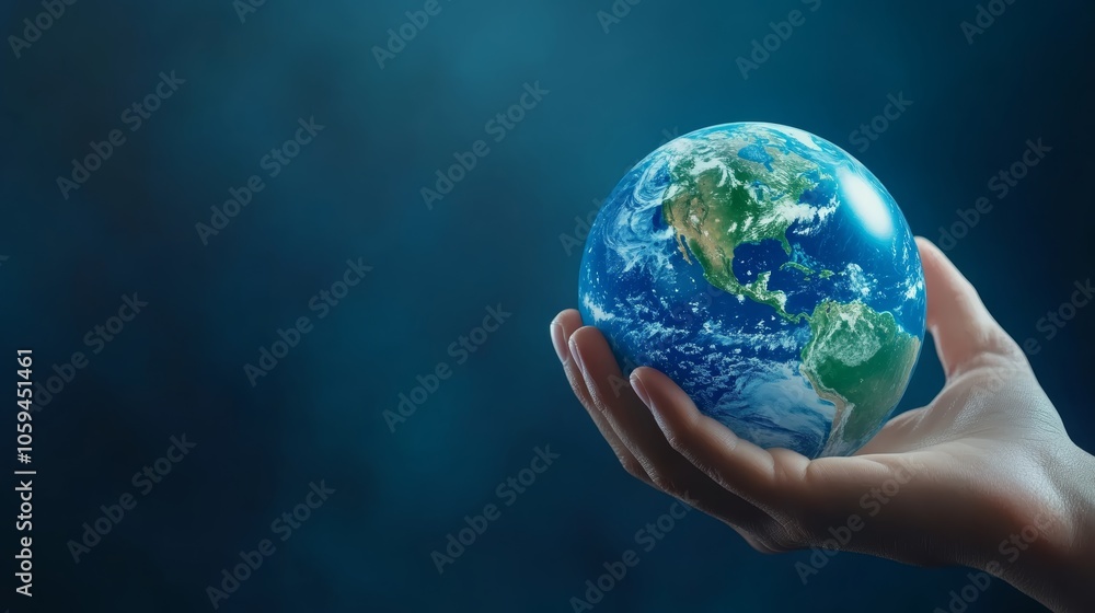 Hand holding earth, a symbol of environmental conservation, nurturing sustainable future, and protecting our shared global ecosystem Hand holding earth, a symbol of environmental conservation, nurturing sustainable future, and protecting our shared global ecosystem