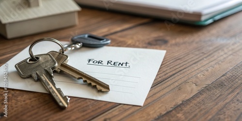 Wallpaper Mural Two Metal Keys on a Ring with a FOR RENT Note - Real Estate Candid Photography Torontodigital.ca