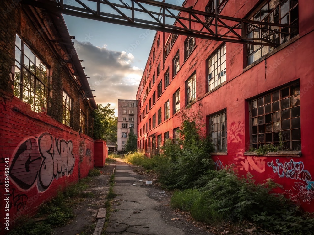 Obraz premium Urban Exploration in a Red Space: Captivating Abandoned Structures and Urban Decay Photography