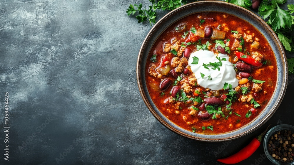 Hearty Bowl of Chili with Sour Cream Hearty Bowl of Chili with Sour Cream