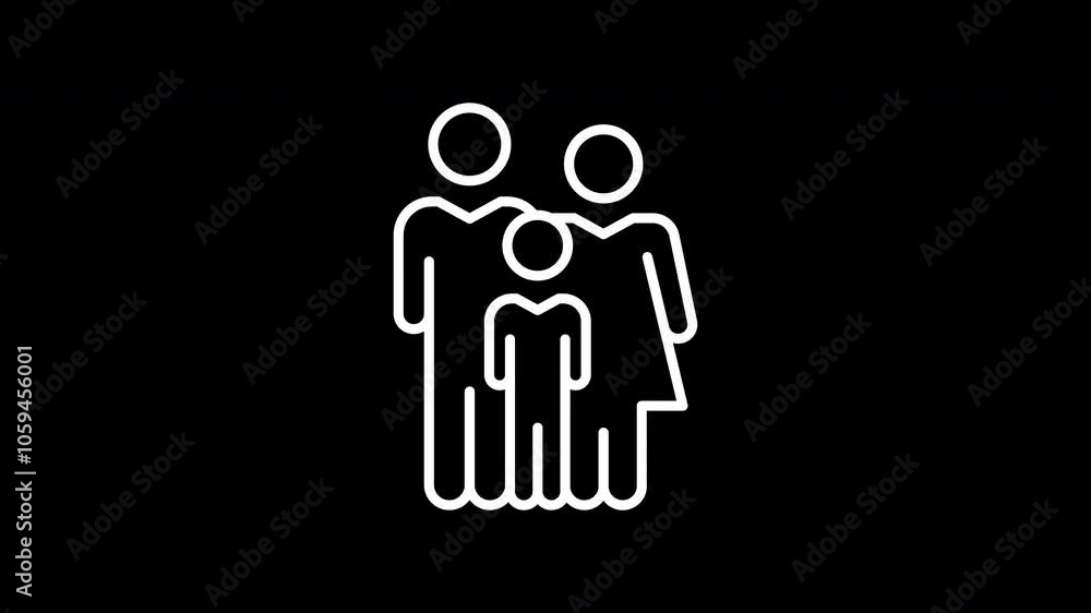 Family with one child line icon. White color line icon animation. 4K video with transparent background Family with one child line icon. White color line icon animation. 4K video with transparent background