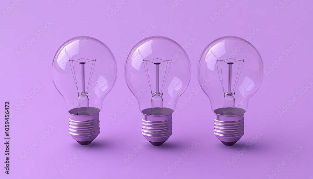 Three glowing light bulbs symbolizing bright ideas and innovation on a solid purple background reflecting a financial mindset and the pursuit of wealth and success. Three glowing light bulbs symbolizing bright ideas and innovation on a solid purple background reflecting a financial mindset and the pursuit of wealth and success.