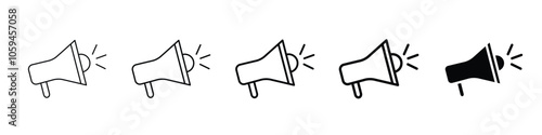 Set of 5 Megaphone icon, 1 Silhouette, 1 unexpanded vector, Megaphone Icon Set, Communication, speaker, Advertising, loud speaker, sound, announcement, announce, message, voice, audio, bullhorn