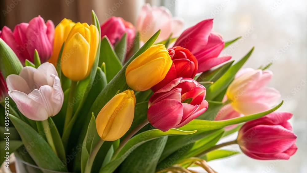 Fototapeta premium Vibrant Bouquet of Tulips in a Beautiful Arrangement for Floral Decor