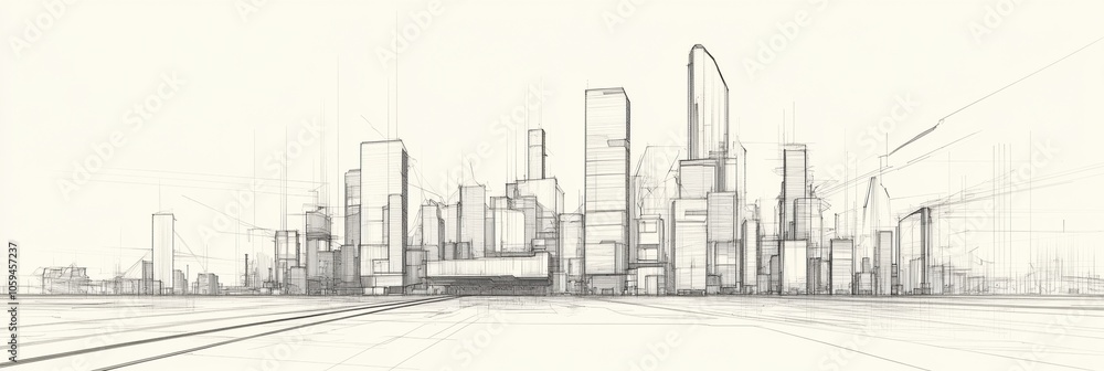 Fototapeta premium A minimalist take on a futuristic city skyline, showcasing geometric shapes and smooth lines on a soft backdrop. Generative AI