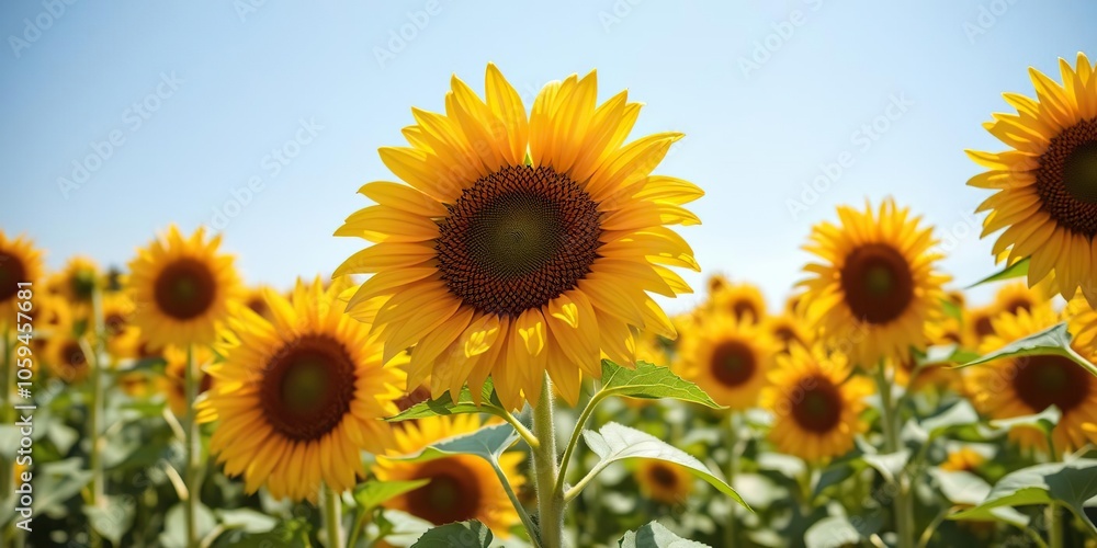 Field of vibrant sunflowers blooming on a sunny day, picturesque, colorful, petals Field of vibrant sunflowers blooming on a sunny day, picturesque, colorful, petals