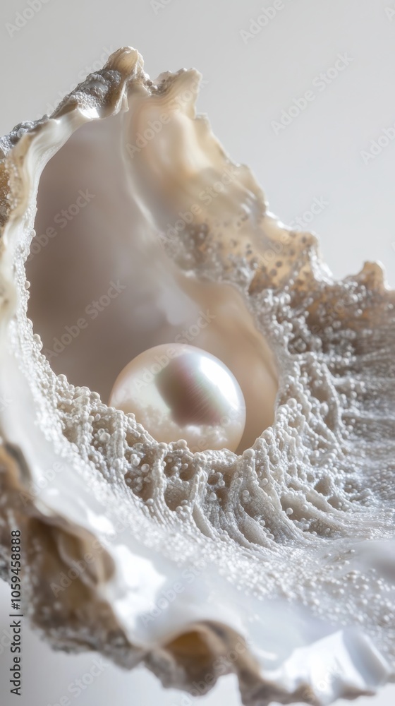 Large white pearl resting in an oyster shell, cultivating luxury and elegance Large white pearl resting in an oyster shell, cultivating luxury and elegance