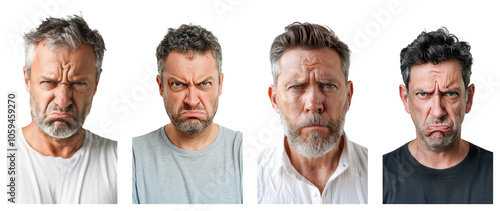  Portrait of middle-aged beautiful  white man with disgusted expression, isolated on transparent background, generative ai.
