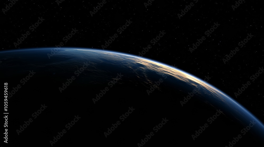 Fototapeta premium Planet earth rotating in space showing sunrise and starry sky