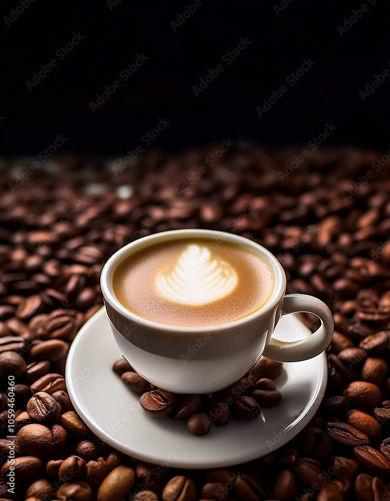 Café cremoso e intenso con un fondo de granos de café Arábica tostados Café cremoso e intenso con un fondo de granos de café Arábica tostados