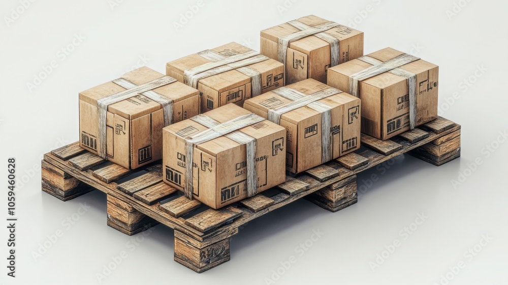 Isolated Pallet Stacked with Cardboard Boxes on White Background for Shipping and Storage Solutions Isolated Pallet Stacked with Cardboard Boxes on White Background for Shipping and Storage Solutions