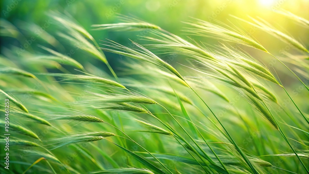 Long soft green blades of grass swaying gently in the breeze, lush texture, green foliage, green fields Long soft green blades of grass swaying gently in the breeze, lush texture, green foliage, green fields
