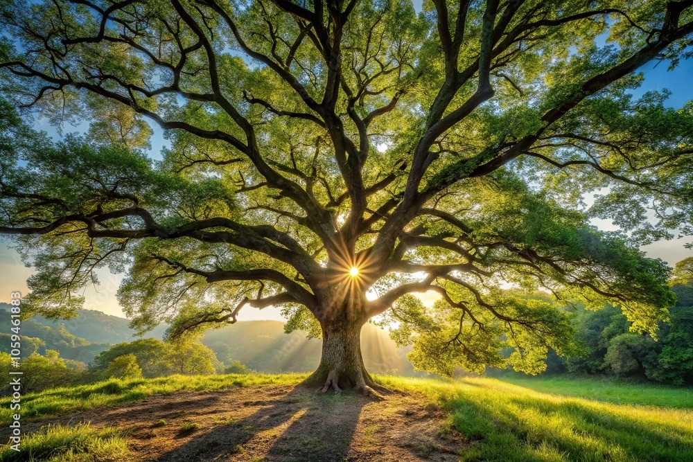 Majestic oak tree standing alone in a serene forest landscape with sunlight filtering through the leaves, casting dappled shadows on the ground, sunlight, nature, trees, greenery, leafy Majestic oak tree standing alone in a serene forest landscape with sunlight filtering through the leaves, casting dappled shadows on the ground, sunlight, nature, trees, greenery, leafy