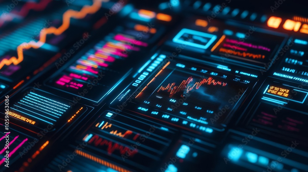 Company earnings statement, digital hologram, futuristic financial setup Company earnings statement, digital hologram, futuristic financial setup