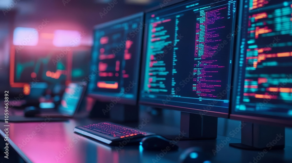 Corporate finance analysis, neon hologram, futuristic workspace Corporate finance analysis, neon hologram, futuristic workspace