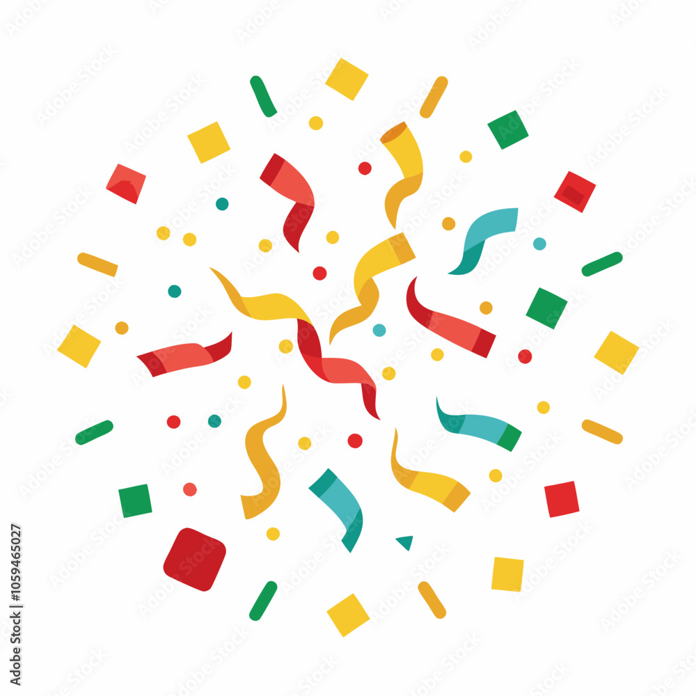 Colorful Confetti and Streamers Pattern on White Background – Festive and Fun Party Design Colorful Confetti and Streamers Pattern on White Background – Festive and Fun Party Design