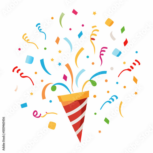 Colorful Party Popper Explosion with Confetti and Streamers – Festive Celebration Background