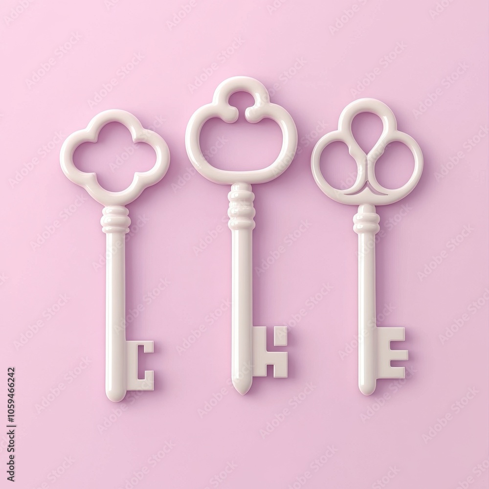 Elegant Antique Keys on a Soft Pink Background Elegant Antique Keys on a Soft Pink Background