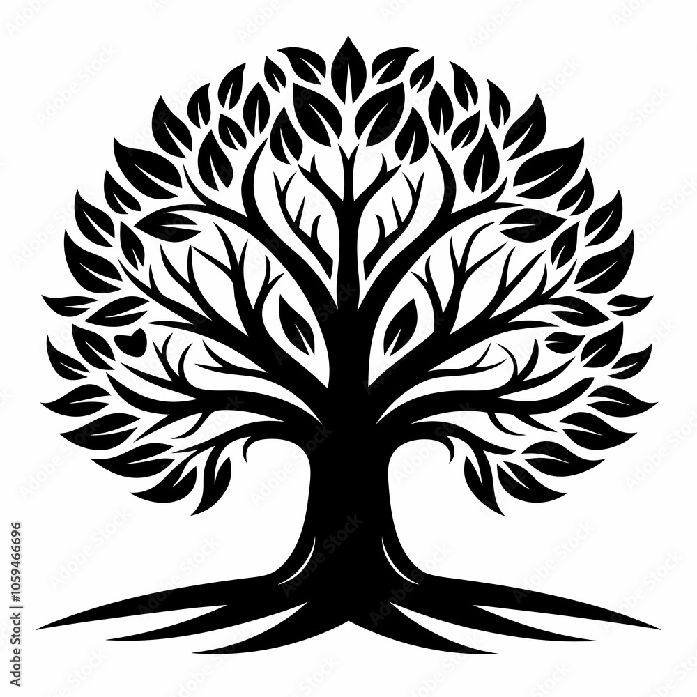 Obraz premium black and white tree. Logo, symbol, icon, illustration, vector, template, design isolated on white background 