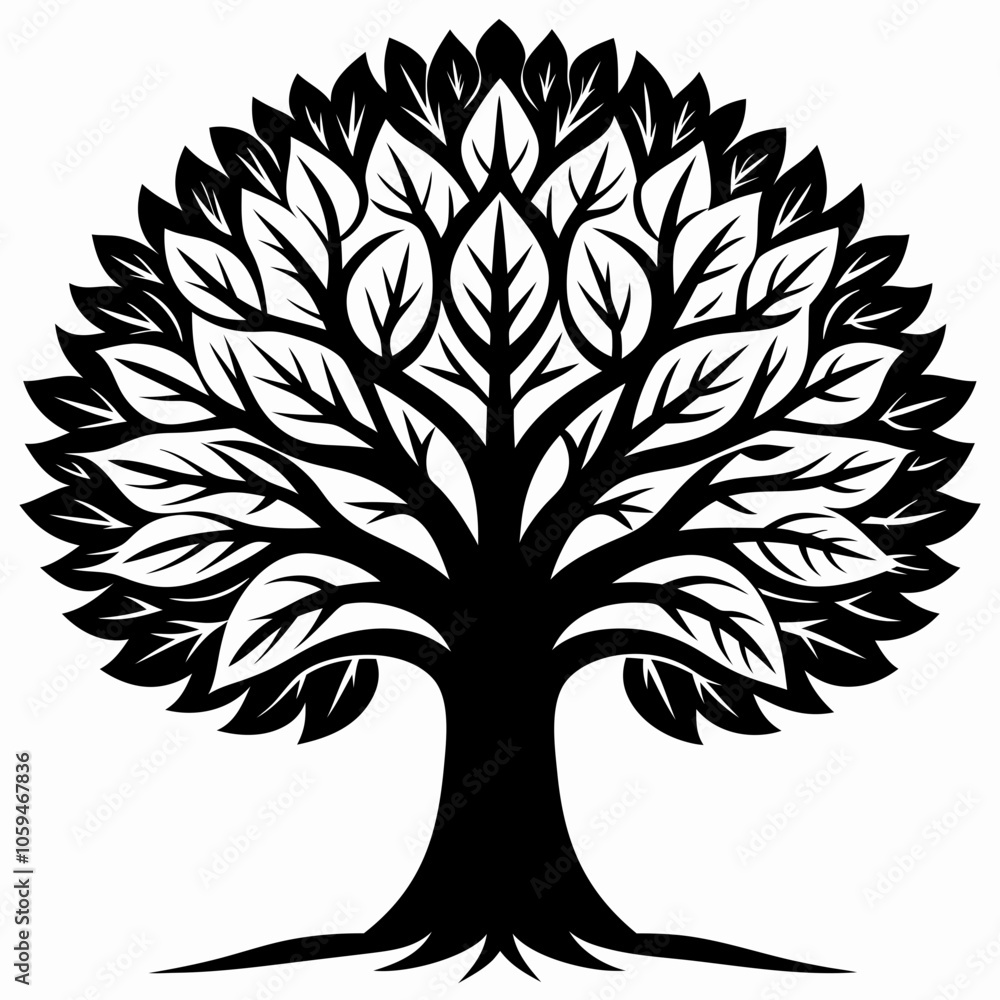 Obraz premium tree silhouette isolated on white background. Oak Tree vector silhouette black design