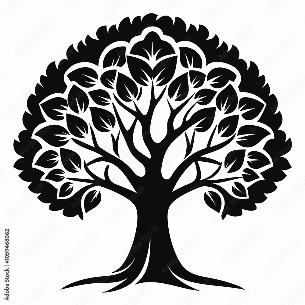 Fototapeta premium tree with leaves black and white 