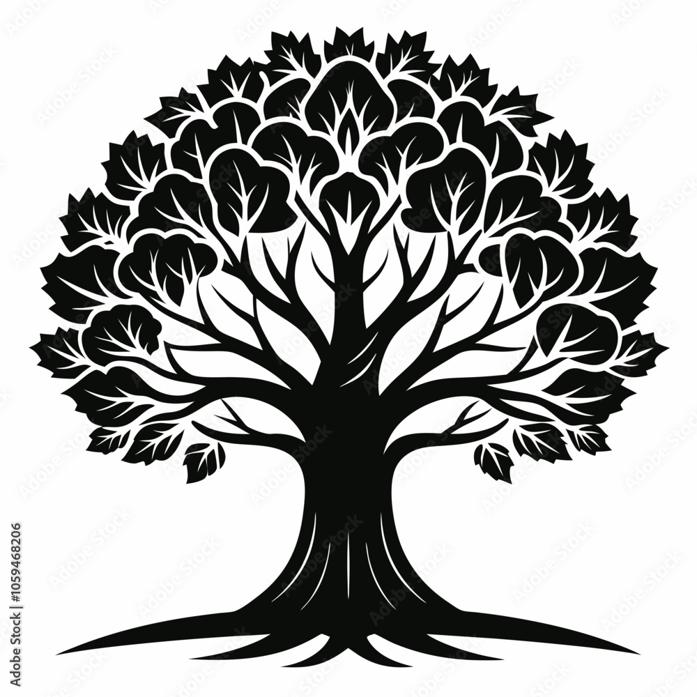 Obraz premium Black silhouette tree with roots Vector illustration 